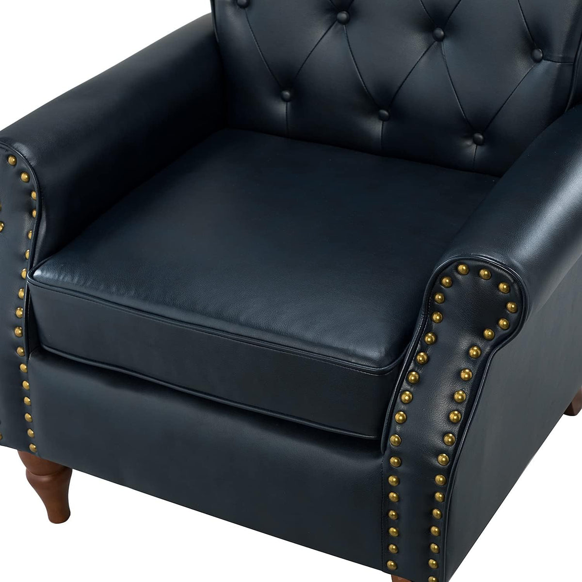 Navy Faux Leather Accent Chair Set Of 2 with Solid Wood Legs M6447