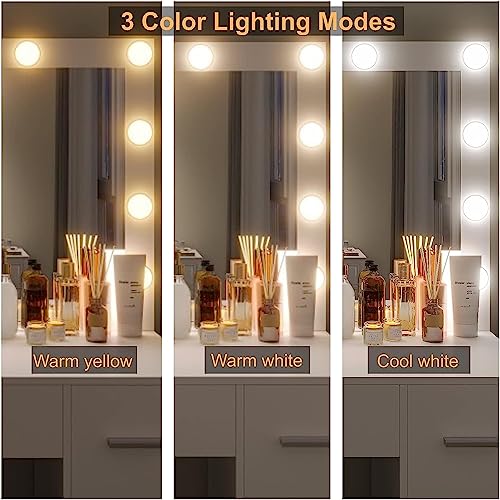 White Vanity Desk with Lighted Mirror and Drawers U287856