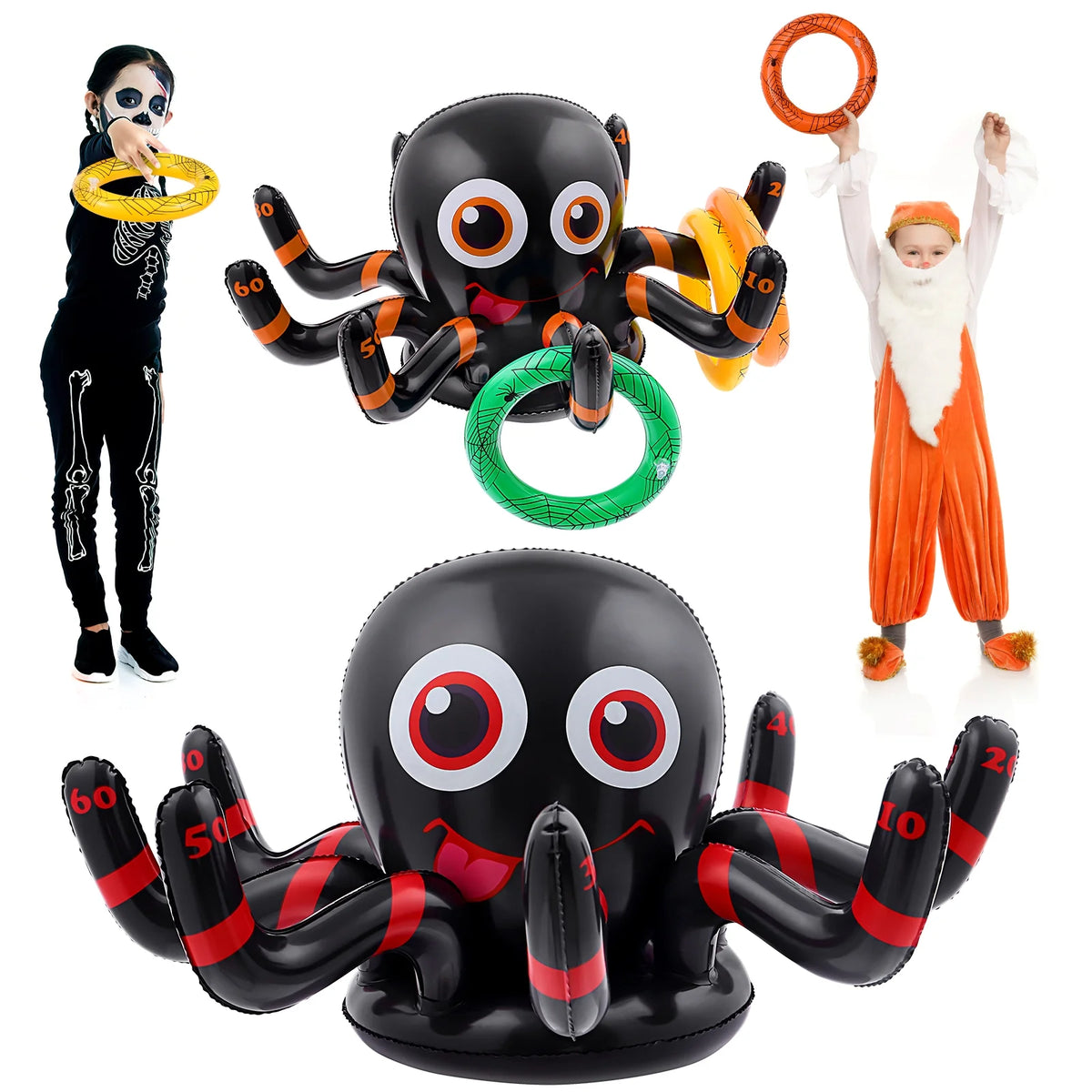 2pcs Inflatable Halloween Spider Ring Set Party Toss Game with Air Pump B583