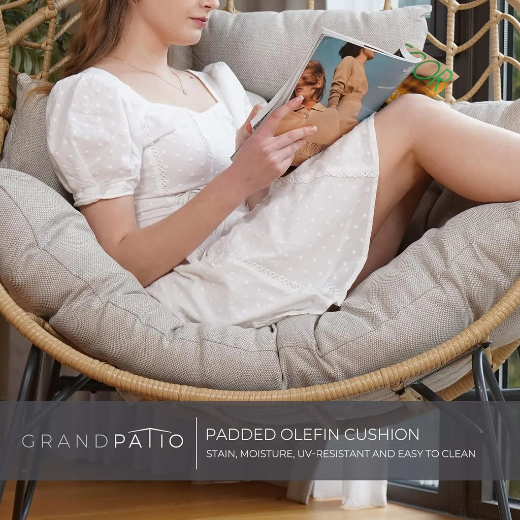 Oversized Wicker Egg Chair with Stand and Cushion T658