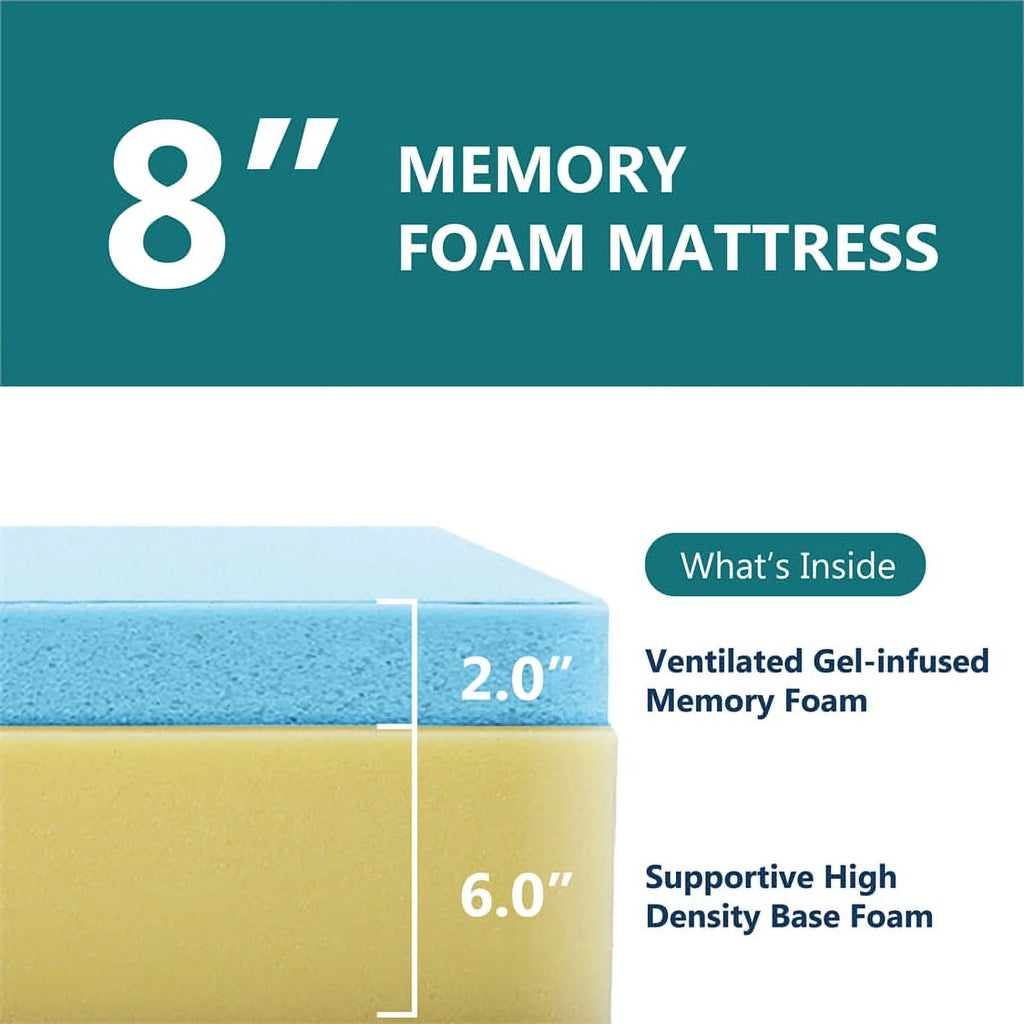 White Queen Platform Bed with 8 Memory Foam Mattress C678080