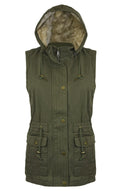 Olive Ladies' Canvas Utility Vest with Removable Hood T77679
