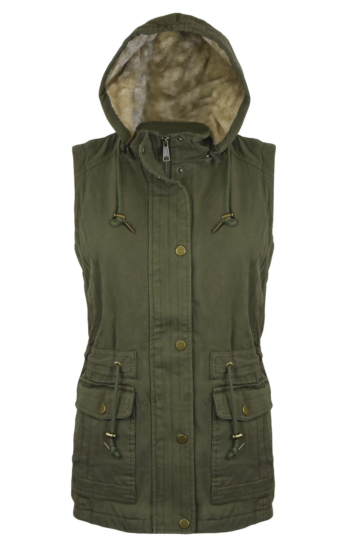 Olive Ladies' Canvas Utility Vest with Removable Hood T77679