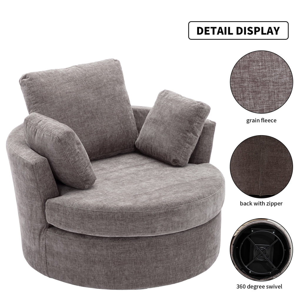 Oversized Round Swivel Accent Chair with 3 Pillows W1639