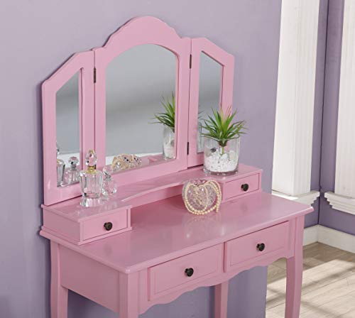 White Wooden Vanity and Stool Set J352996