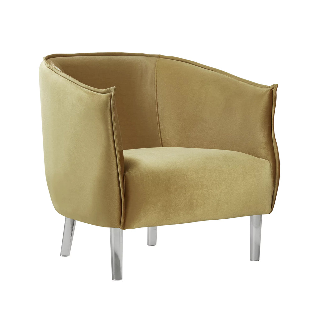Velvet Accent Barrel Chair with Clear Legs V14272