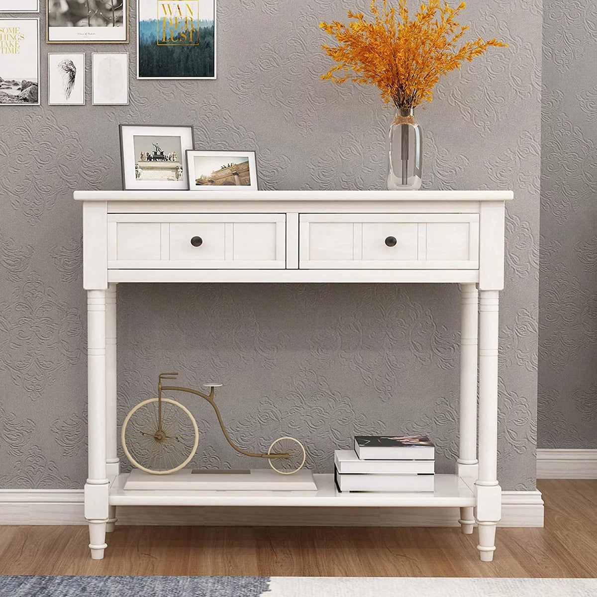 White Wooden Console Table with 2 Drawers J1474