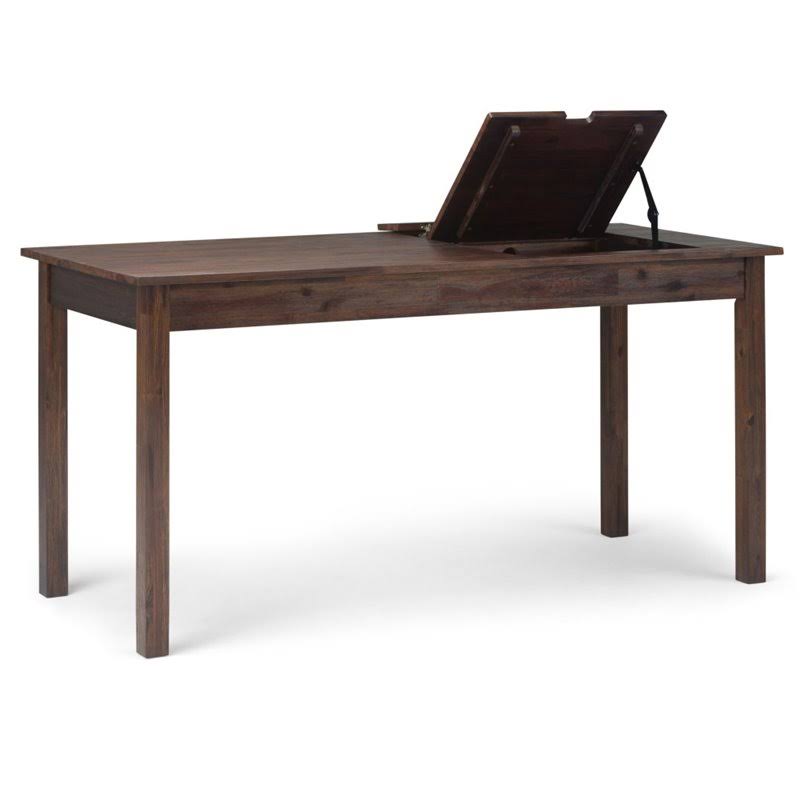 Solid Wood Computer Desk in Distressed Charcoal Brown C434846