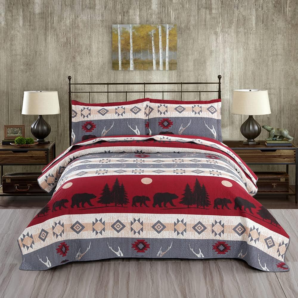 Full/Queen Size Plaid Quilt Set Black White Patchwork Bedspread L61845