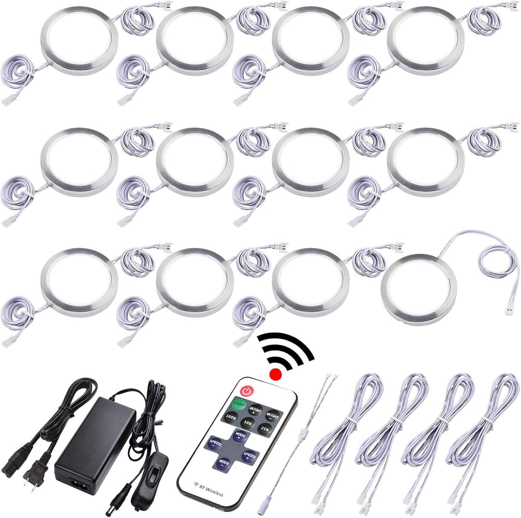 12 Lights Dimmable Wireless RF LED Under Cabinet Lighting Kit with AC120V to DC12V Adapter H380