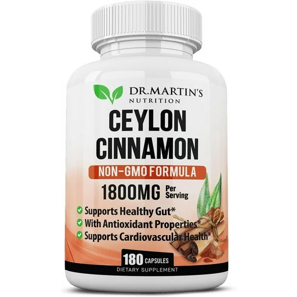 1800mg Ceylon Cinnamon Capsules, 180 Count, Non-GMO Gluten Free Supplement O6447