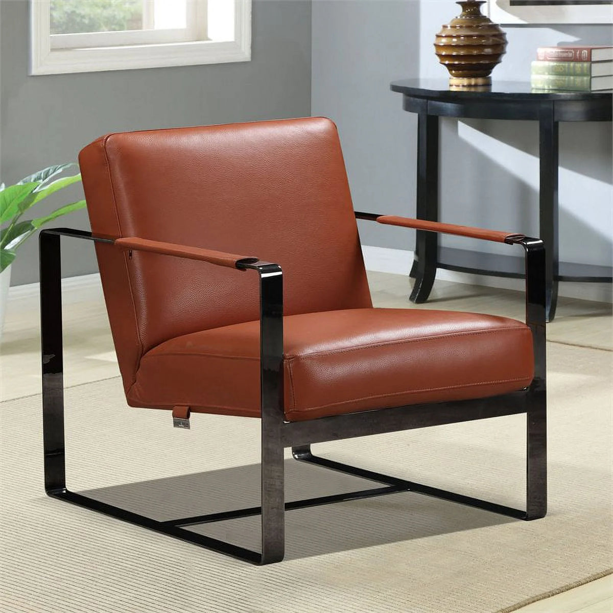 Brown Italian Leather Accent Chair W63562