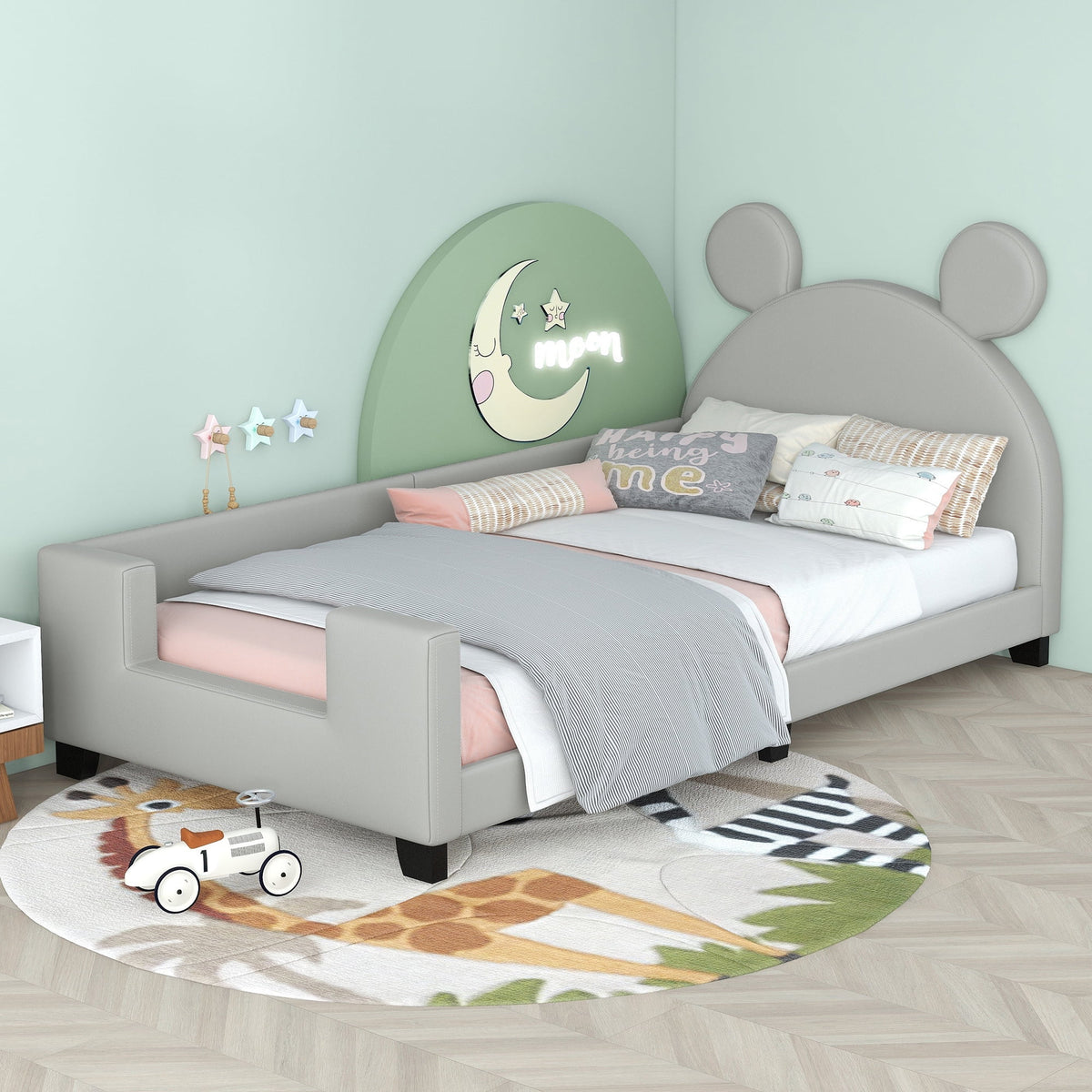 Gray Twin Upholstered Daybed with Headboard U42391