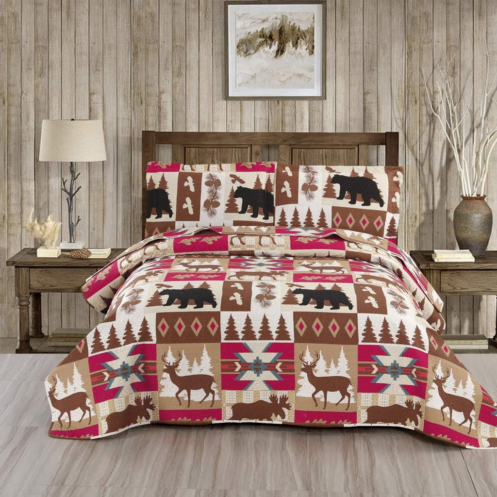 Full/Queen Size Plaid Quilt Set Black White Patchwork Bedspread L61845