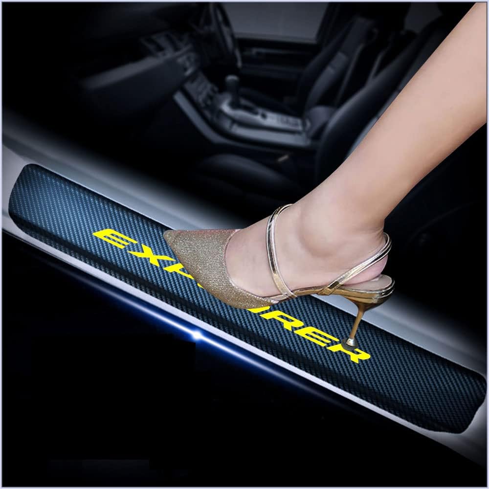 4Pcs Carbon Fiber Car Door Sill Scuff Plate Cover Pink I972432