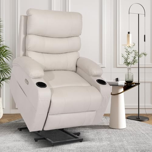 Cream Power Lift Recliner Chair with Massage and Heat B5332