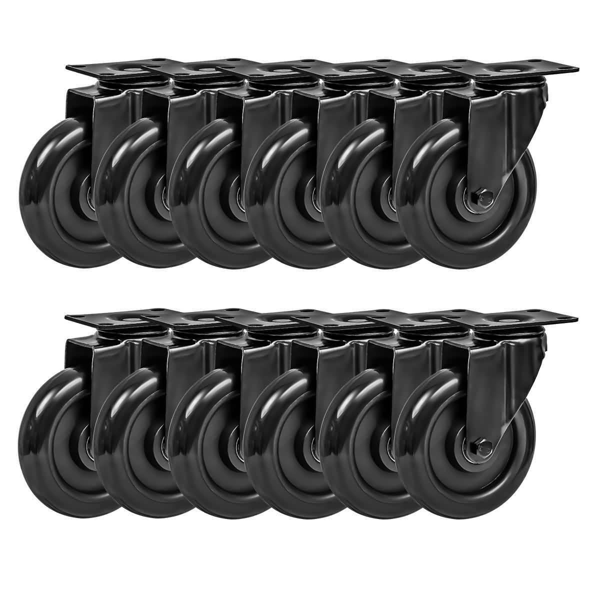 12 Pack 5x22 All Black Swivel Plate Polyurethane Caster Wheels T4361