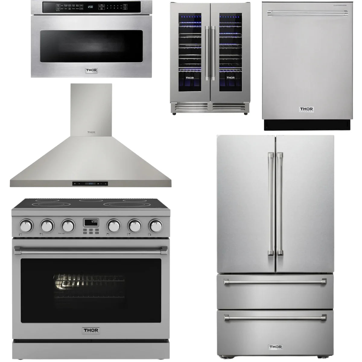 36 Electric Range, Range Hood, Refrigerator, Dishwasher, Microwave and Wine Cooler P457806