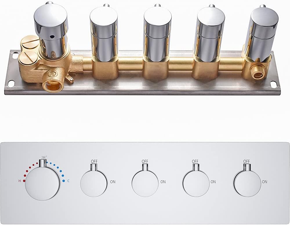 Polished Chrome 4-Outlet Solid Brass Mixer Shower Valve with 5 Round Handles X783