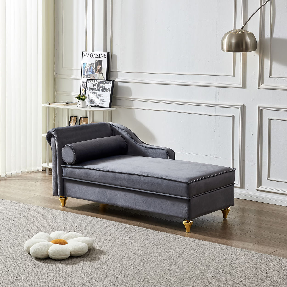 Velvet Chaise Lounge Chair with Storage X6648