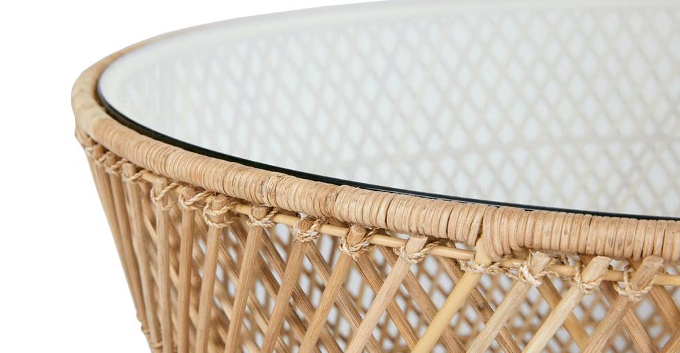 Round Wicker Side Table with Glass Top Y405125