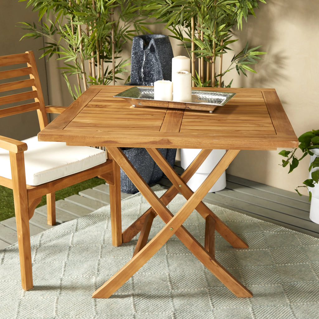 36" x 30" Brown Teak Wood Slatted Outdoor Dining Table A351126