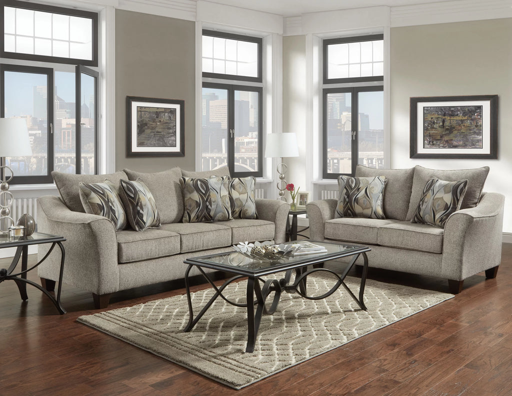 Fabric Pillowback Sofa and Loveseat Set I236