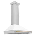 36 Inch Stainless Steel Range Hood with Matte White Shell and Gold Handle O238162