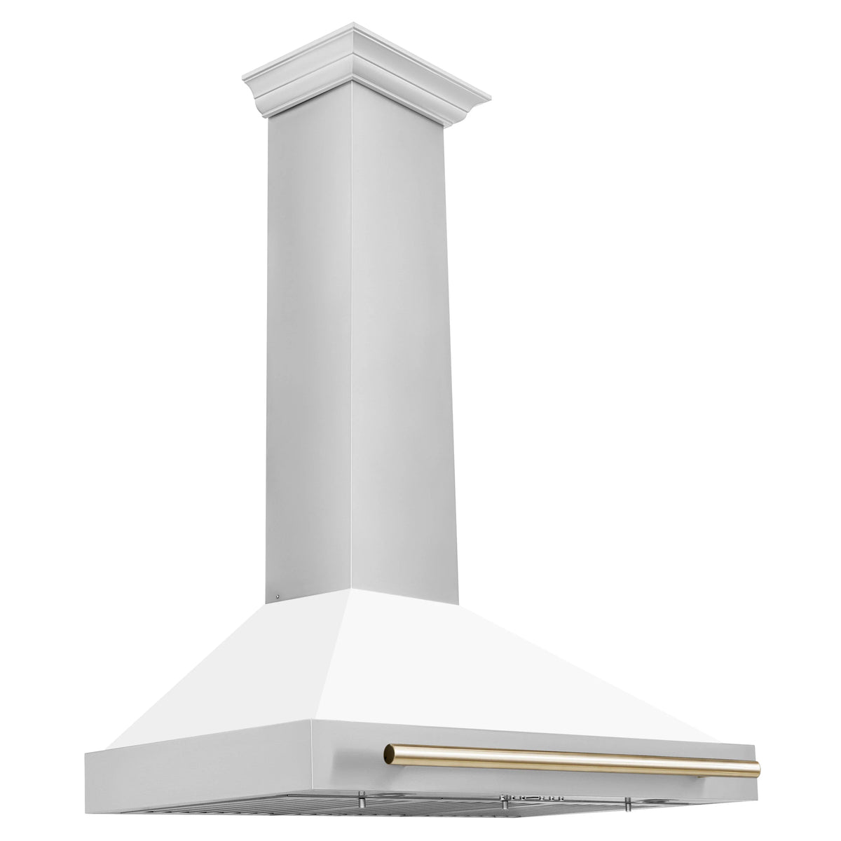 36 Inch Stainless Steel Range Hood with Matte White Shell and Gold Handle O238162