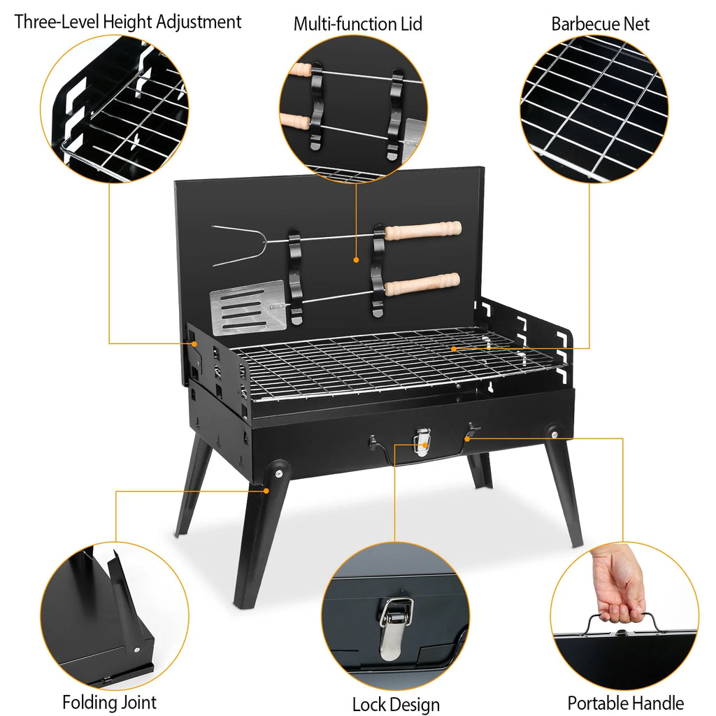 Portable Charcoal BBQ Grill with Toolbox N3637