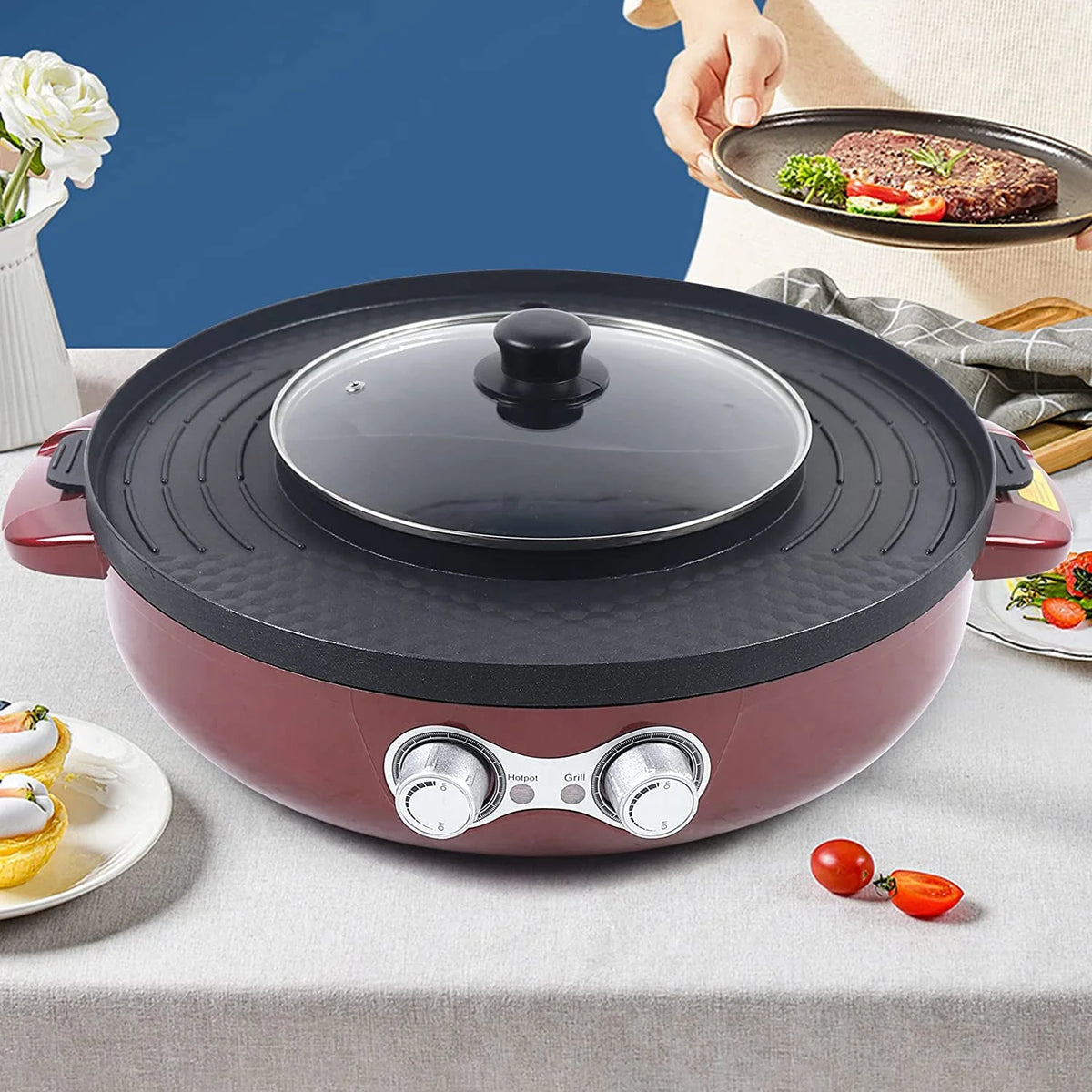 2 in 1 Electric Smokeless BBQ Grill and Hot Pot, 3.6L 2200W C1251