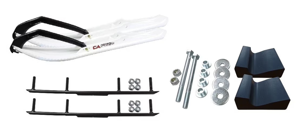 White Snowmobile Skis with 4" Round Bars Complete Kit T422432