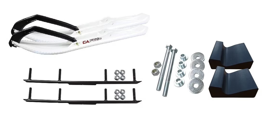 White Snowmobile Skis with 4" Round Bars Complete Kit T422432