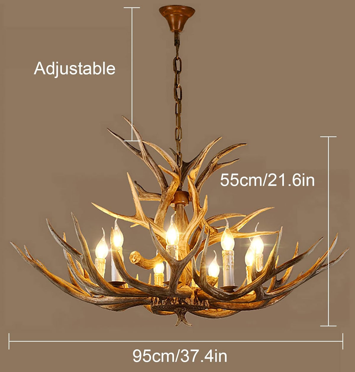 Antler Chandelier 8 Light Rustic Resin Deer Horn Pendant Light I7918