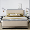 Queen Size Beige Metal Platform Bed Frame with Upholstered Headboard and Footboard L839