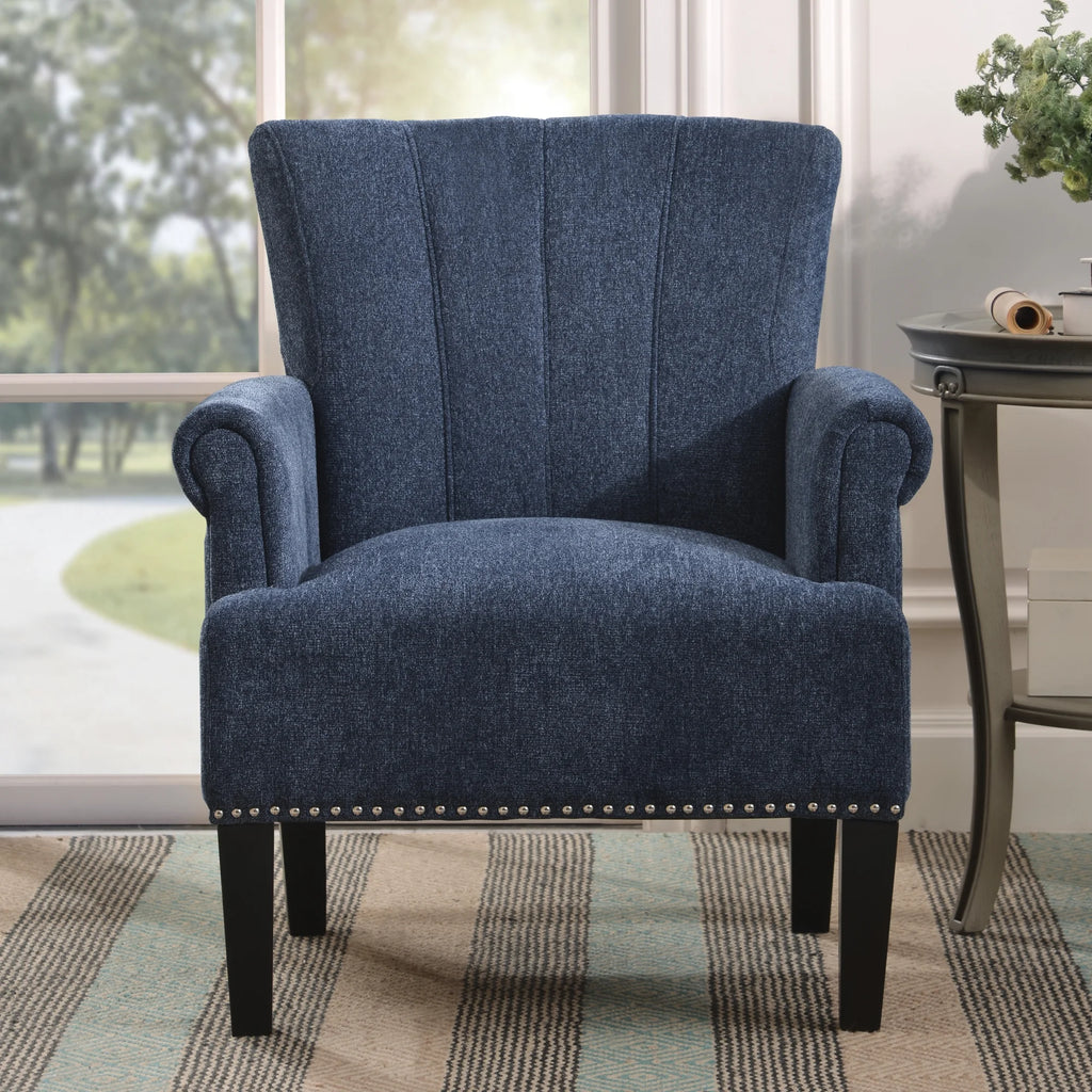 Navy Blue Tufted Polyester Armchair F399