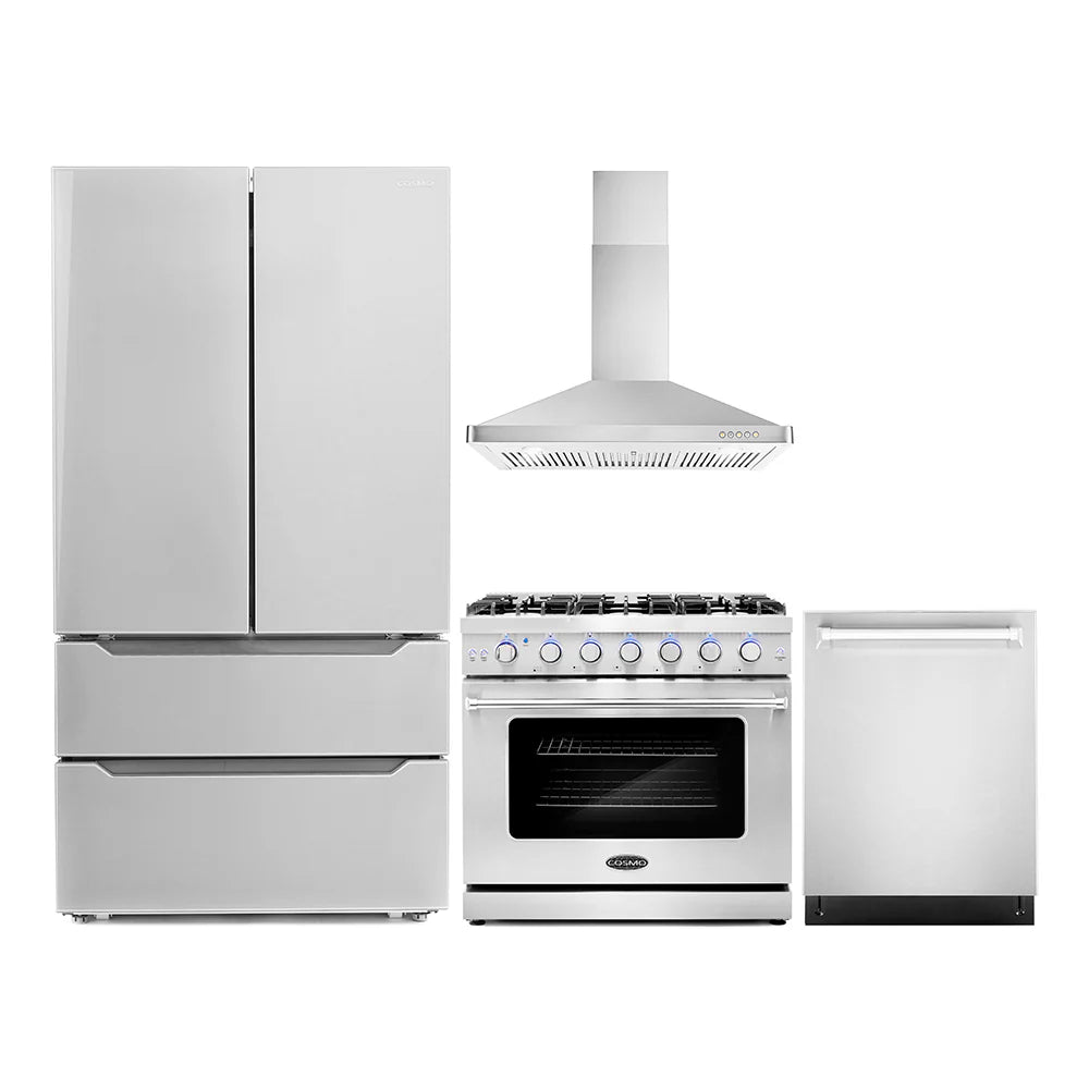 36 Gas Range, Wall Mount Range Hood, Refrigerator with Ice Maker and Dishwasher W5368