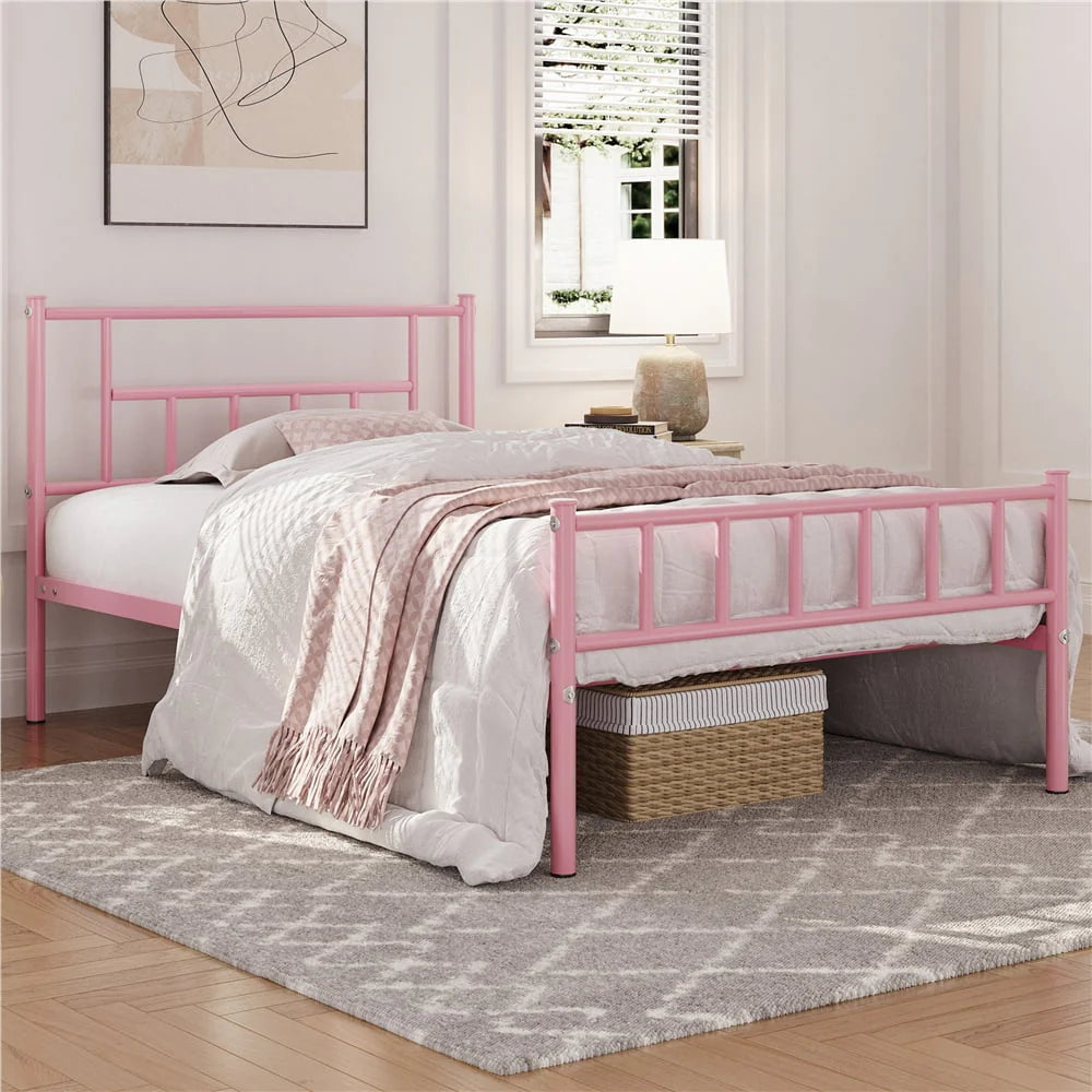 Metal Bed Frame with Headboard & Footboard, Twin Size, Black T895808
