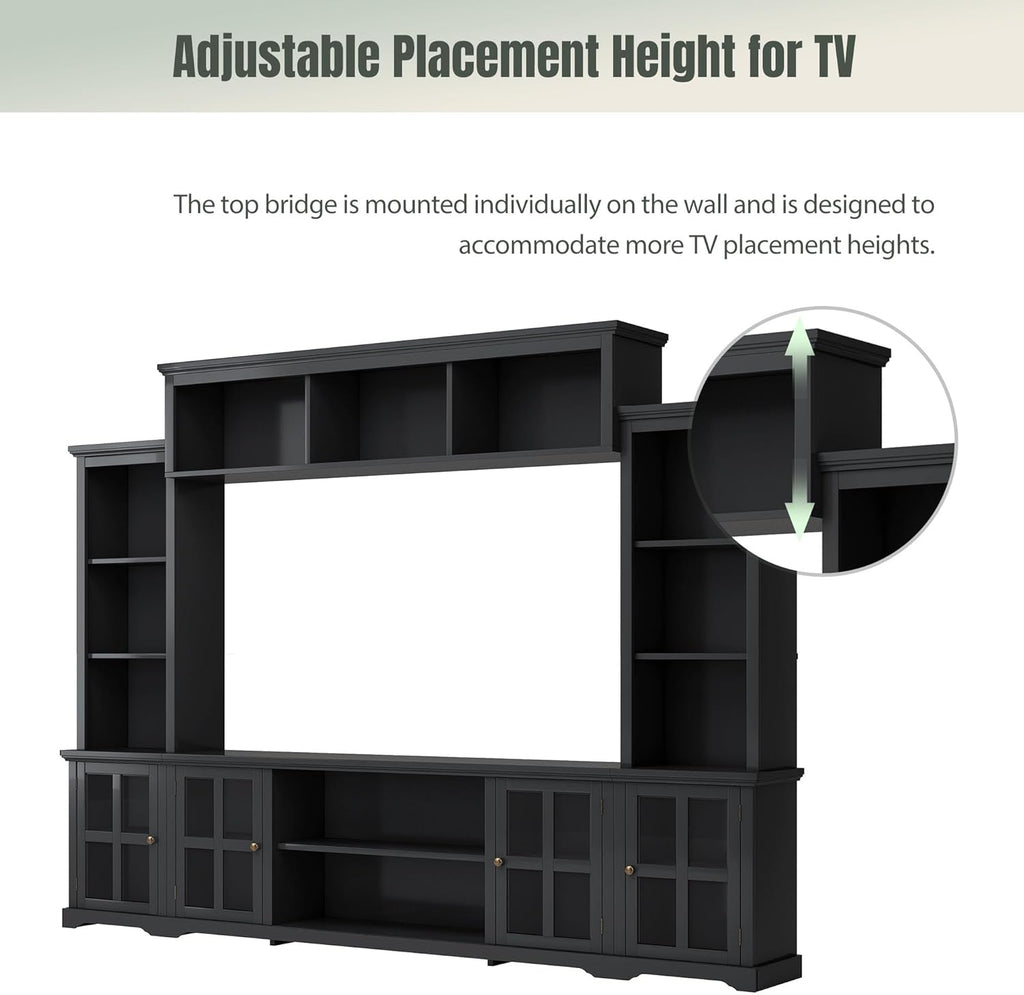 Black Entertainment Wall Unit with Glass Doors & Shelves V373317