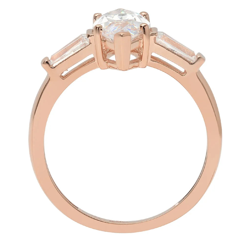 Marquise Cut Clear Simulated Diamond 14k Pink Rose Gold Three-Stone Ring Size 8.75 X739561