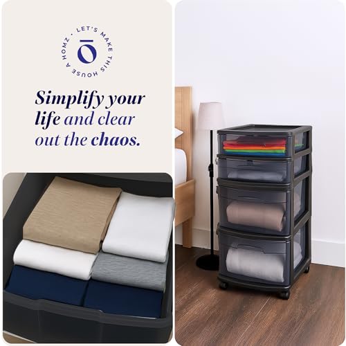 4-Tier Clear Plastic Rolling Storage Drawer Tower P794