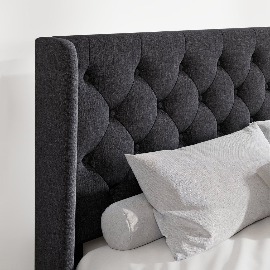 Queen Size Upholstered Platform Bed Frame with Wingback A199