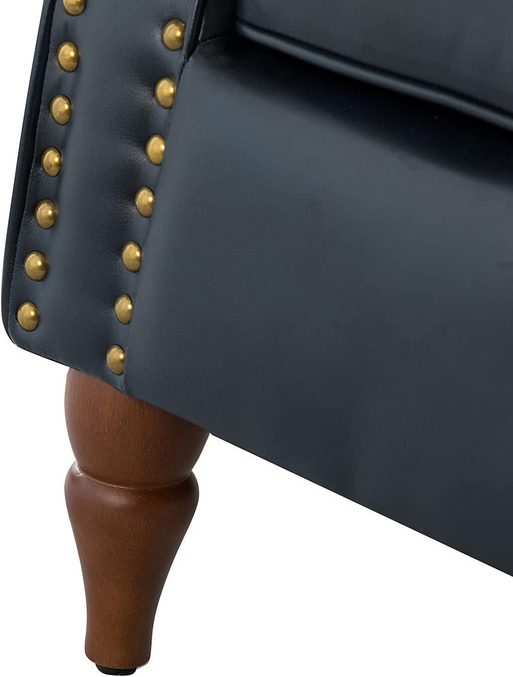 Navy Faux Leather Accent Chair Set Of 2 with Solid Wood Legs M6447
