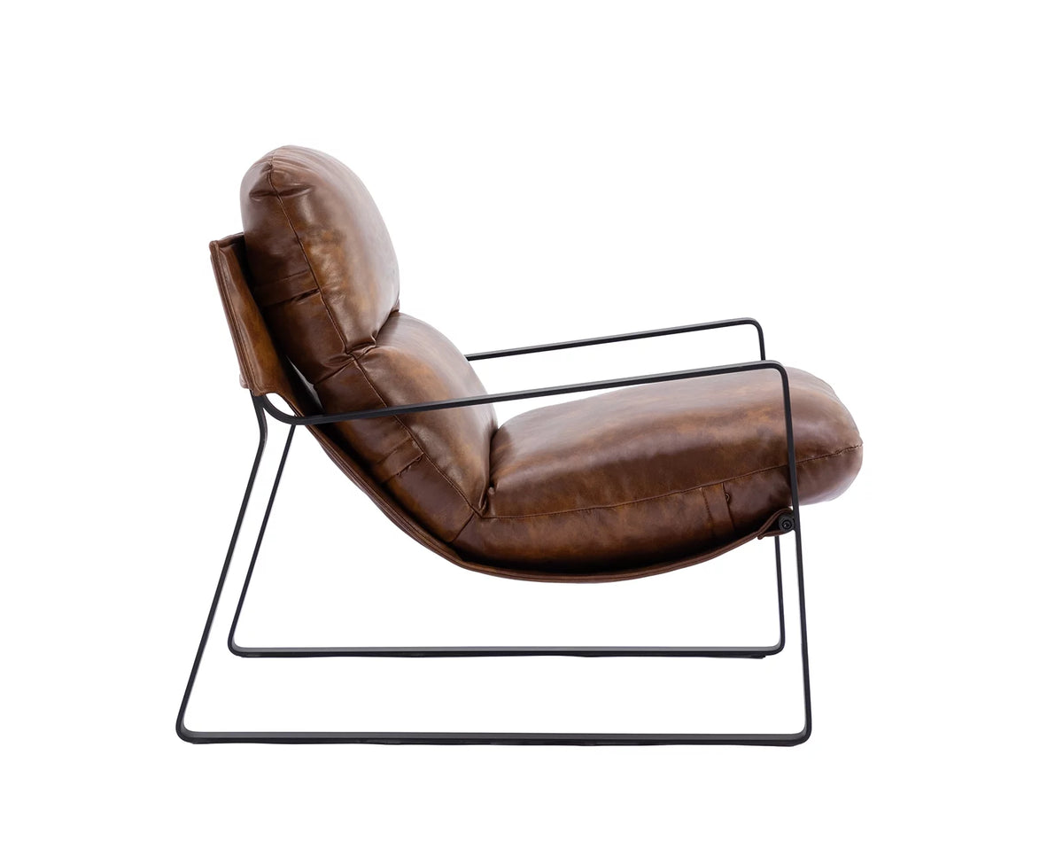 Brown Faux Leather Upholstered Accent Armchair with Metal Base U18809