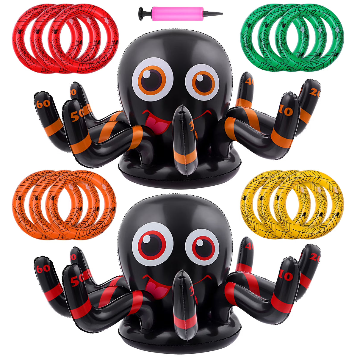 2pcs Inflatable Halloween Spider Ring Set Party Toss Game with Air Pump B583