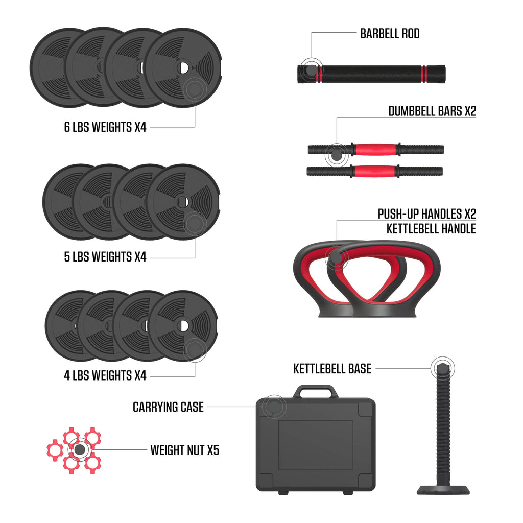 60 lbs 4-in-1 Adjustable Dumbbell Barbell Kettlebell Weight Set B386
