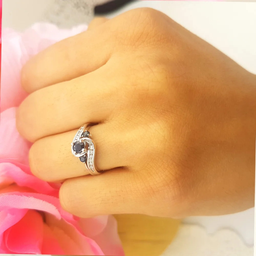 10K White Gold Blue Sapphire & White Diamond Engagement Ring Set K7521