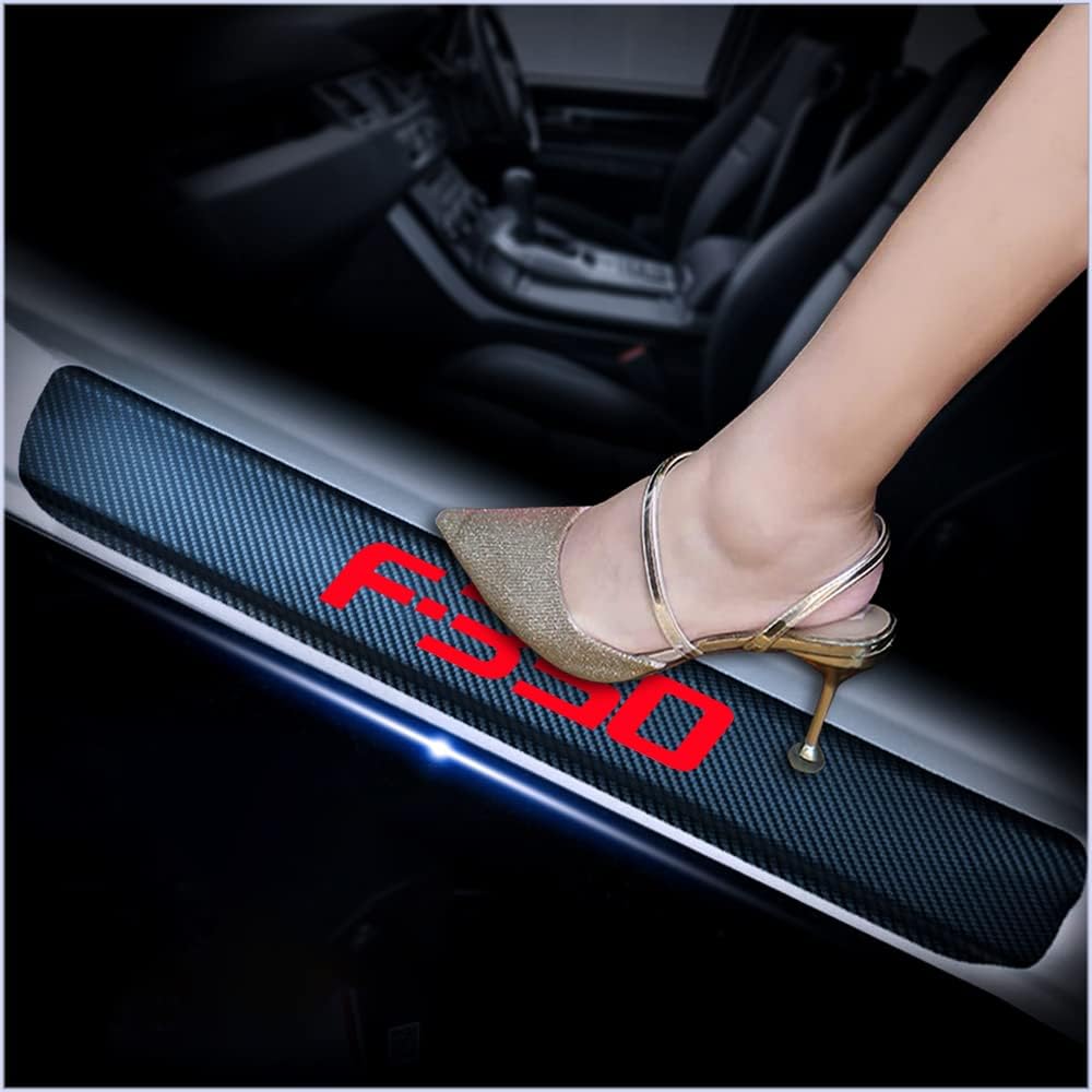 4Pcs Carbon Fiber Car Door Sill Scuff Plate Cover Pink I972432