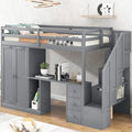 Twin Size Solid Wood Loft Bed with Desk and Stairs J122624