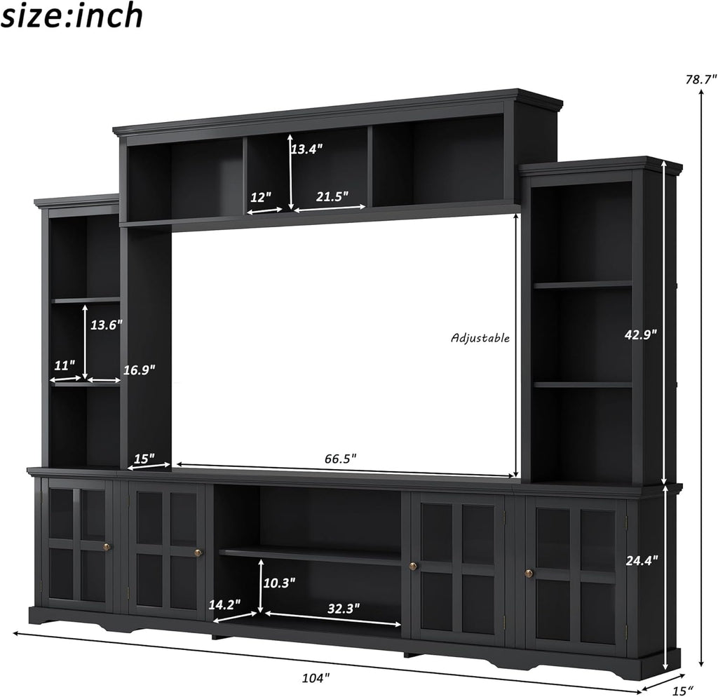 Black Entertainment Wall Unit with Glass Doors & Shelves V373317